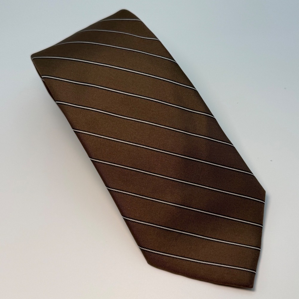Isaco Silk Necktie 3.5" Brown Striped Made in Italy Classic Business Formal Tie